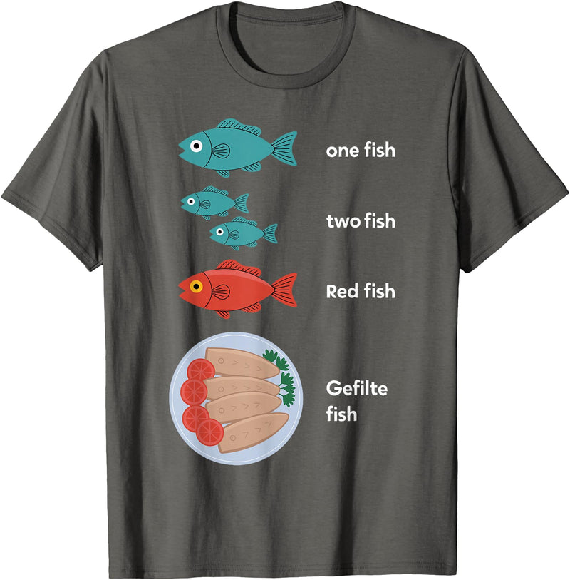 Funny Jewish Food Humor Hannuka Apparel Gefilte Fish One Fish Red Fish Hannuka Jewish Festival Light T-Shirt - Asphalt Grey