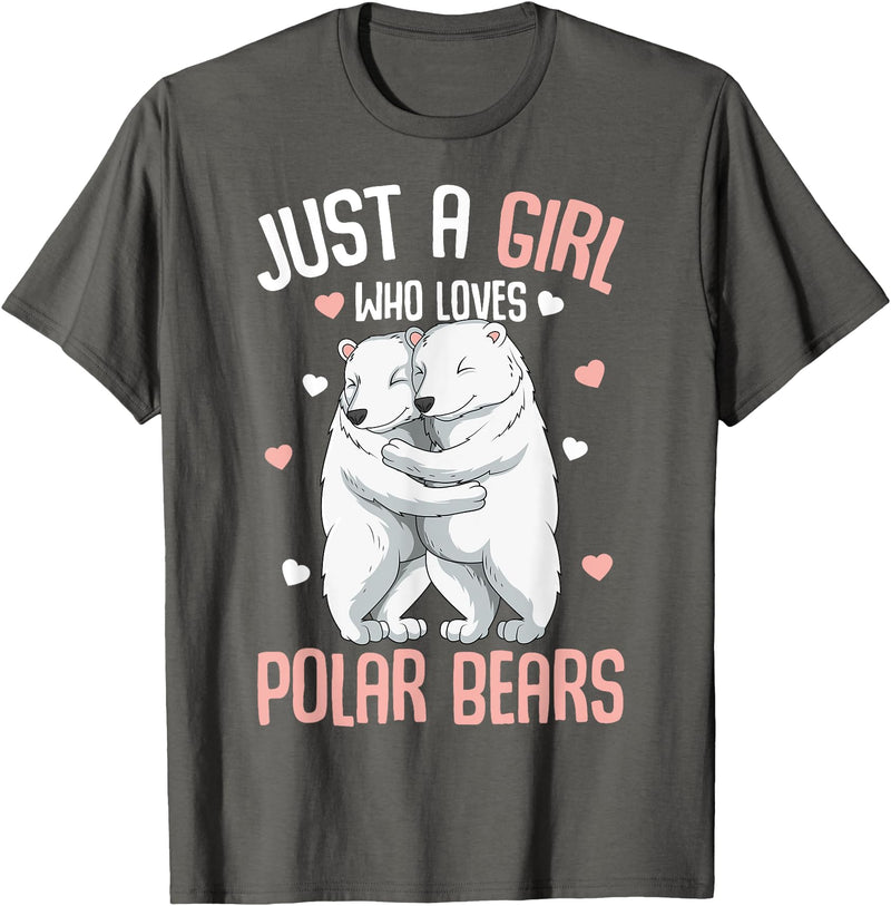 Funny Polar Bear Lover Apparel & Gift Ideas Just A Girl Who Loves Polar Bears Kids Girls T-Shirt - Asphalt Grey
