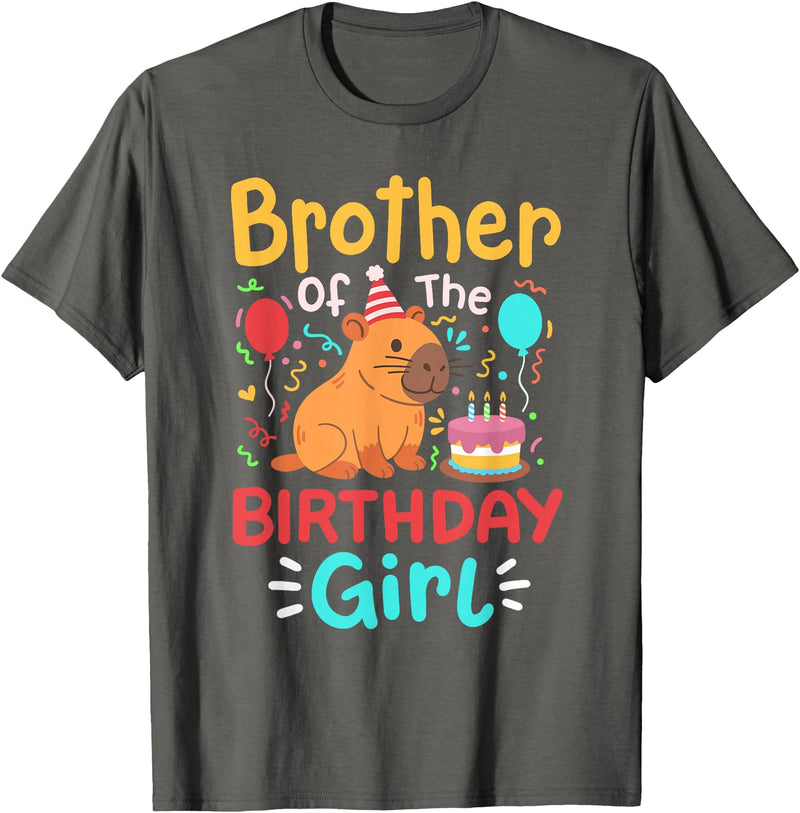 Cute Capybara Kids Birthday Party Gifts Shop Brother Of The Birthday Girl Capybara Bday Family Matching T-Shirt - Asphalt