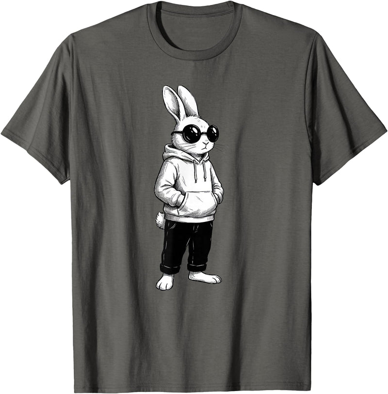 Cool Bunny Hipster Black Sunglasses Easter Rabbit 4 Boy Kids T-Shirt in Asphalt Grey