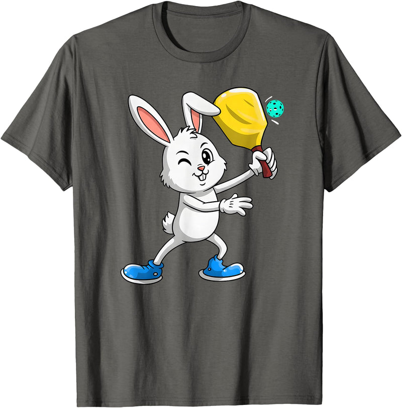 Pickleball Bunny Rabbit Easter Day for Pickleball Player T-Shirt in Asphalt Grey