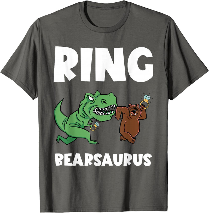 Funny Ring Bearer Wedding Ring Funny Ring Bearer Security Bear Dino Wedding Party Ring T-Shirt - Asphalt Grey