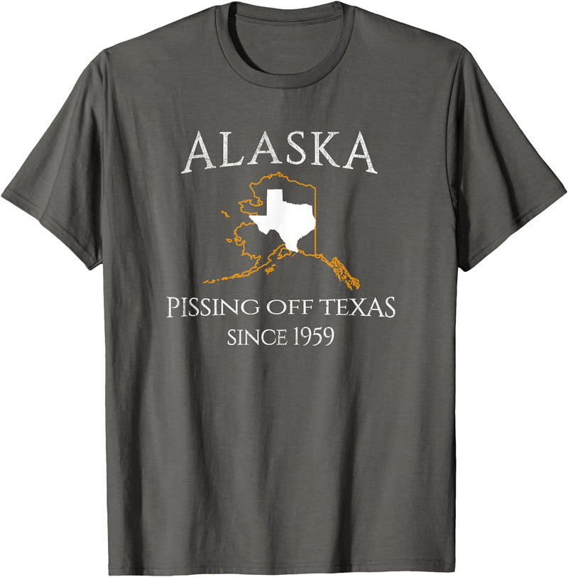 Alaska Bigger Than Texas Shirts Alaska Pissing Off Texas Since 1959 Size State T-Shirt T-Shirt - Asphalt Grey