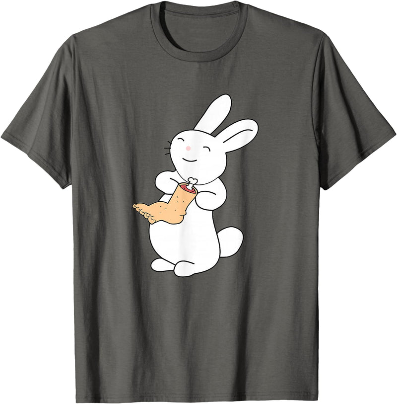 Lucky White Rabbit Human Foot T-Shirt in Asphalt Grey