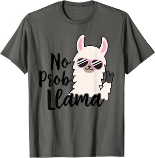 No Prob Llama Drama NO PROB-LLAMA! Funny Llama Alpaca T-Shirt - Asphalt Grey