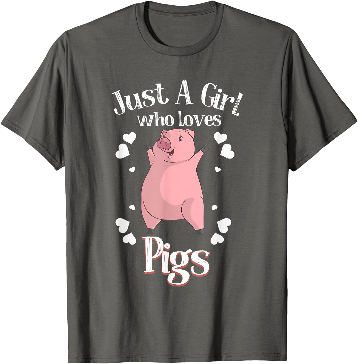Cool Animal Farmers Year Of Pig Women Girl Designs Funny Just A Girl Who Loves Pigs Gift | Cute Mini Piggy Kids T-Shirt - Asphalt Grey