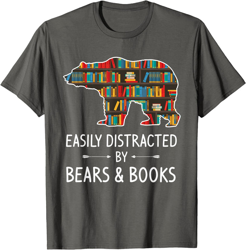 Cool Wild Bear Animal Funny Hunting Gift Designs Easily Distracted By Bears & Books Lover Gift Mammal Animal T-Shirt - Asphalt Grey