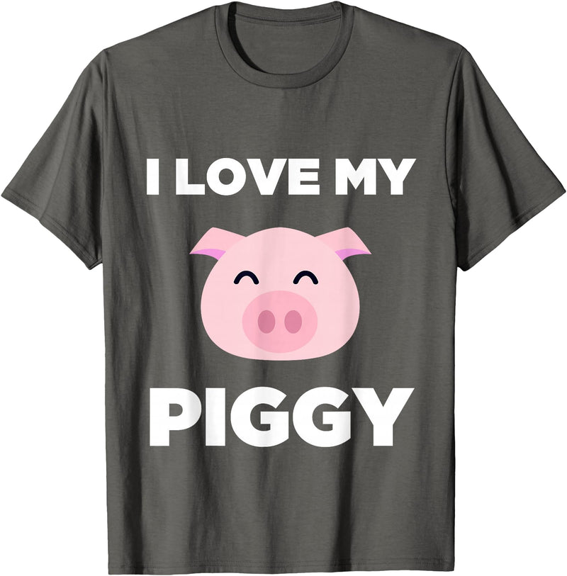 Adorable Fat Animals Tees I Love My Piggy - Funny Pet Pig Lover Cute T-Shirt T-Shirt - Asphalt Grey