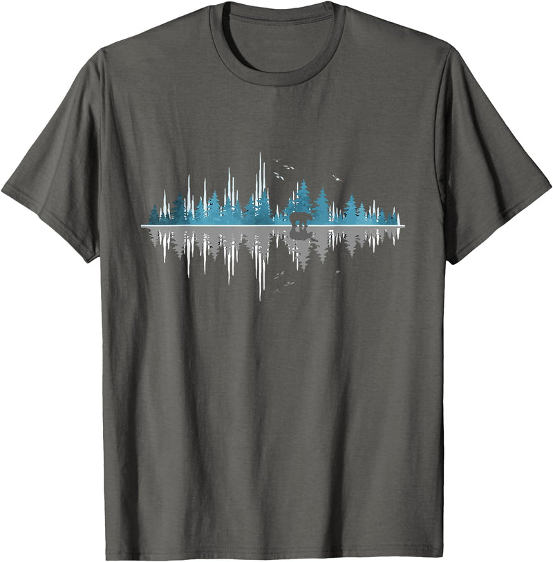 Outdoor Wild Retro Forest Gifts Trees Reflection Wildlife Nature Animal Bear Outdoor Forest T-Shirt - Asphalt Grey
