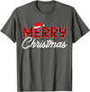 Merry Christmas Buffalo t -shir t Merry Christmas Buffalo Plaid Red Santa Hat Xmas Pajamas T-Shirt - Asphalt Grey