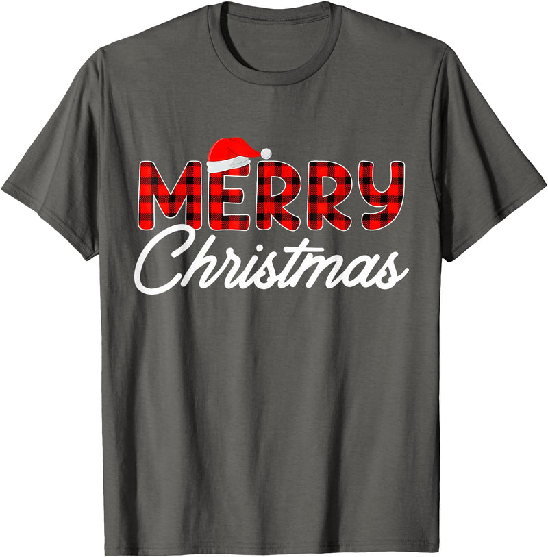 Merry Christmas Buffalo t -shir t Merry Christmas Buffalo Plaid Red Santa Hat Xmas Pajamas T-Shirt - Asphalt Grey