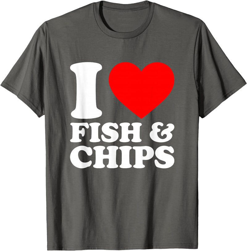 I Love Food Shirts Collection I Love Fish And Chips, I Heart Fish And Chips T-Shirt - Asphalt Grey
