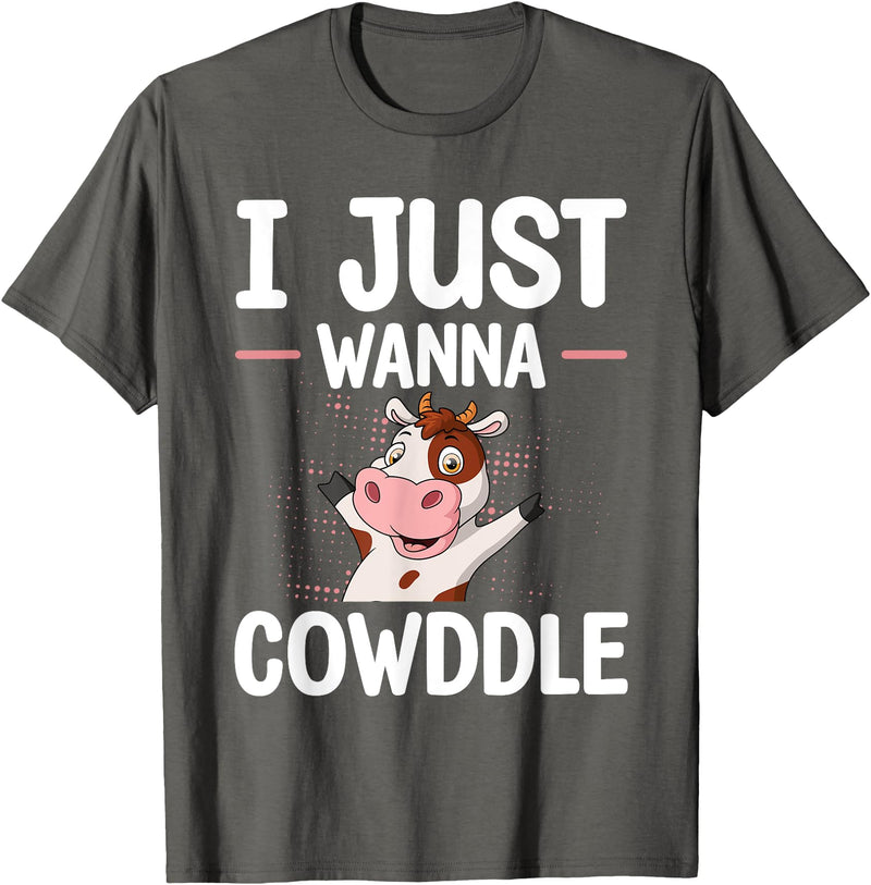 Bedtime Cow Aficionados Pajama For Farmer I Just Wanna Cowddle Cuddle Cow Sleeping T-Shirt - Asphalt Grey