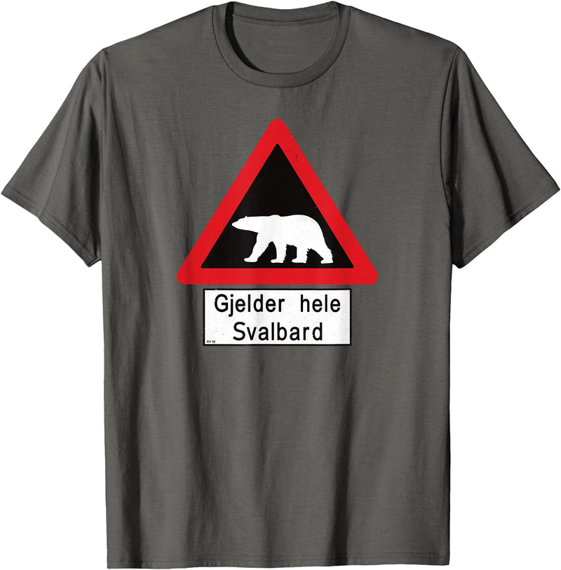 Svalbard T-Shirt Co. Svalbard Polar Bear Sign | Gjelder hele Svalbard | Norway T-Shirt - Asphalt Grey