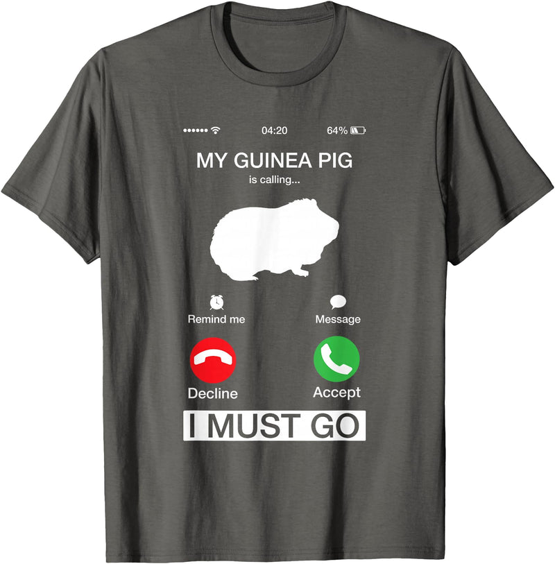 Pet Is Calling I Must Go Tees My Guinea Pig is Calling and I Must Go Phone Screen Pun Tee T-Shirt - Asphalt Grey