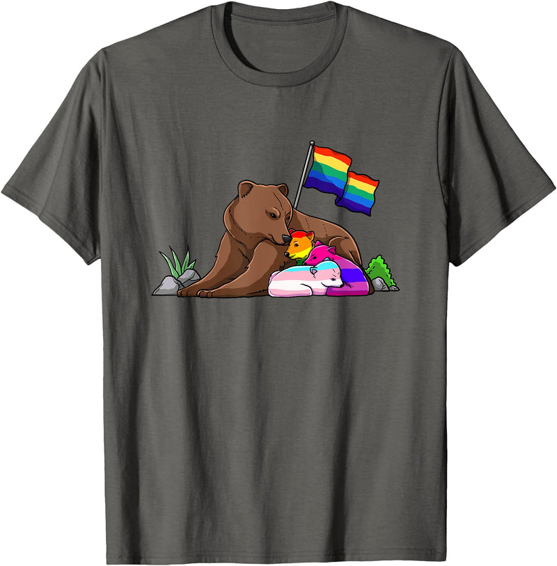 Free Hug LGBT Gay Transgender Pride Support Gift Bear Mom Free Hug LGBT Gay Transgender Pride Accepting Shirt T-Shirt - Asphalt Grey