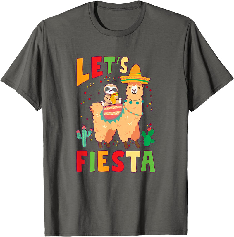 Funny Sloth And Llama Let's Fiesta Cinco De Mayo Sloth And Llama Let's Fiesta Cinco De Mayo Mexican Party T-Shirt - Asphalt Grey
