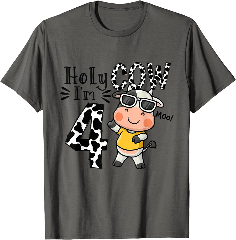 Holy Cow I'm 4 Birthday Boy Tee Gifts Cute 4th Cow Farm Animals Bday Holy Cow I'm 4 Birthday Boy T-Shirt - Asphalt Grey