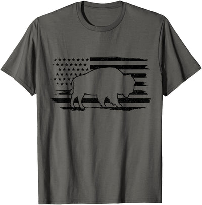 We Love Bison Lover American Flag Buffalo Patriotic Vintage T-Shirt