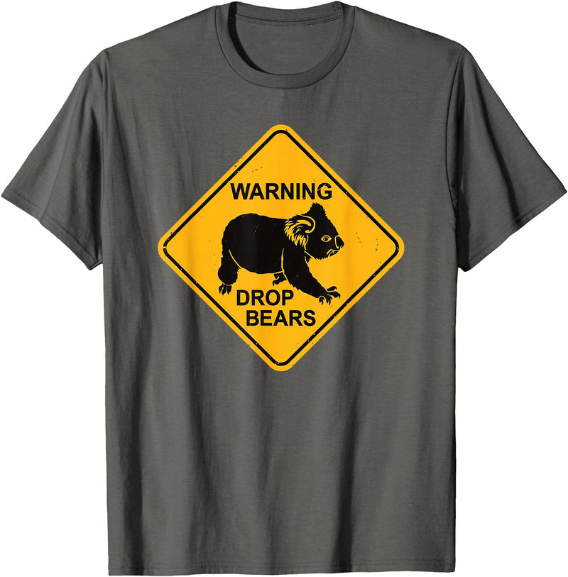 Australia Retro Koala Co. Koala Bear Warning Sign - Drop Bears Funny Koalas Australia T-Shirt - Asphalt Grey