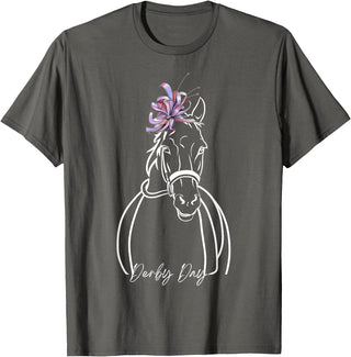 Funny Horse Racing Lover Derby Day Gift Women Derby Day Funny Horse Racing Floral Horse Equestrian T-Shirt - Asphalt Grey