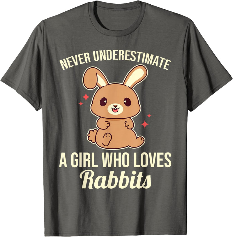Never Underestimate a Girl Who Loves Rabbits T-Shirt in Asphalt Grey