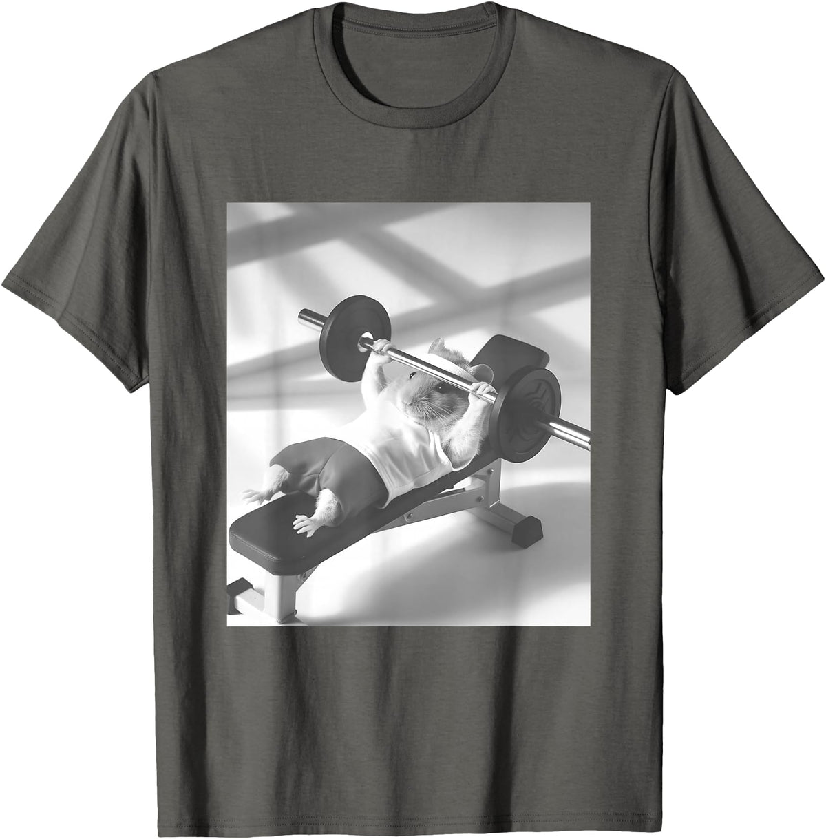 Hamster Gym Weight Lifting Meme T-Shirt - Asphalt Grey