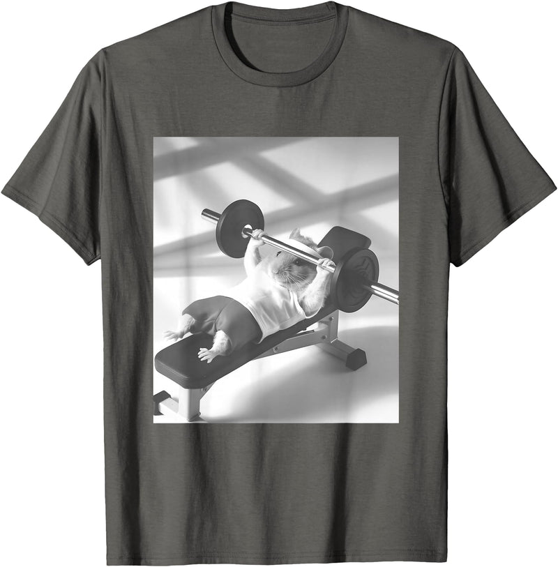 Hamster Gym Weight Lifting Meme T-Shirt - Asphalt Grey