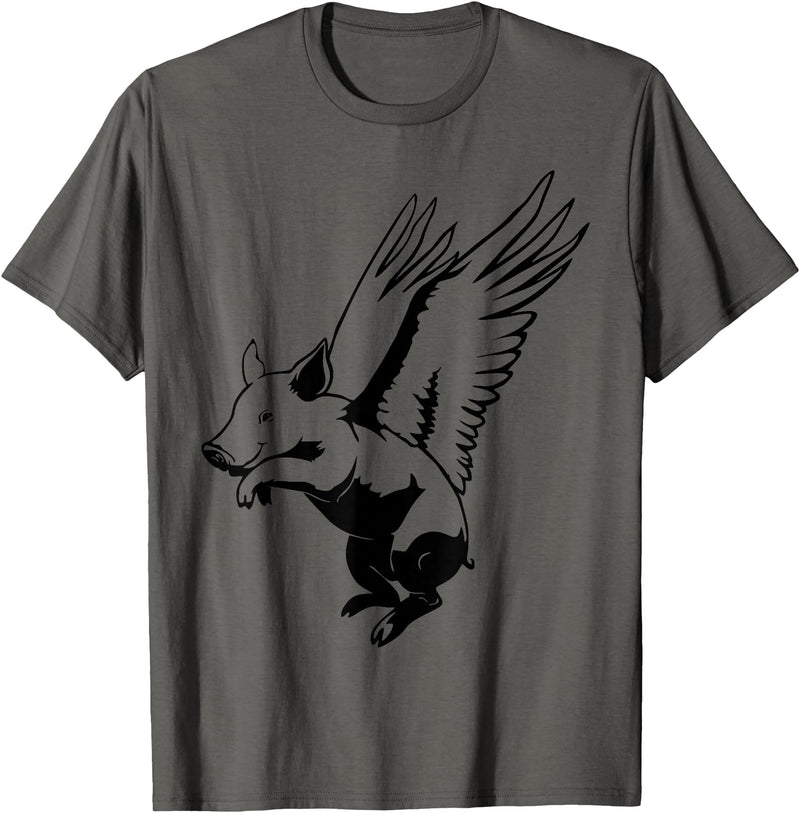 Flying Pig Funny Animals Flying Pig with Wings Fly Pig Lovers T-Shirt - Asphalt Grey