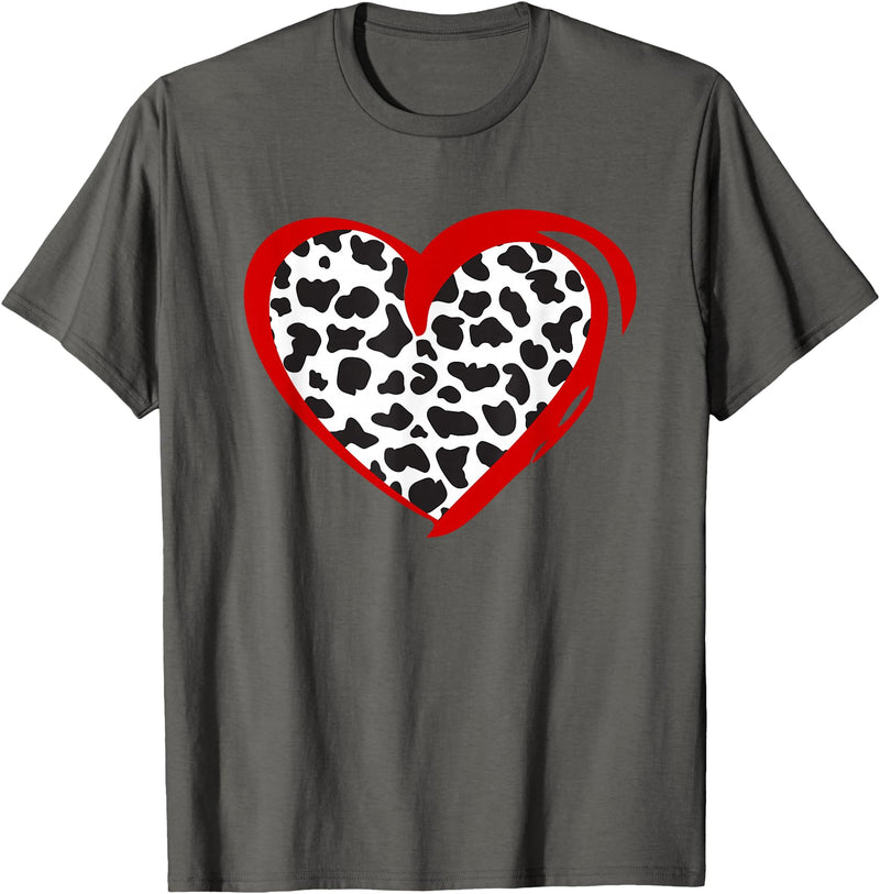 Cow Pattern Clothing for Cow Lover Heart Cow Print T-Shirt - Asphalt Grey