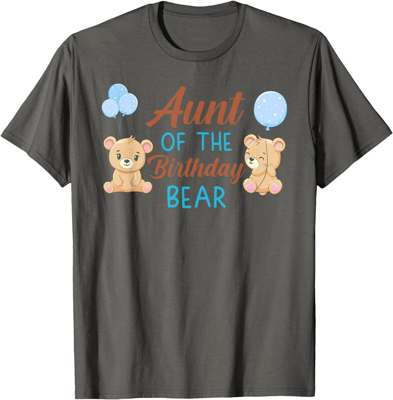 Family Birthday Bear Gifts Aunt of The Birthday Boy Bear 1st Birthday Party Boy T-Shirt - Asphalt Grey