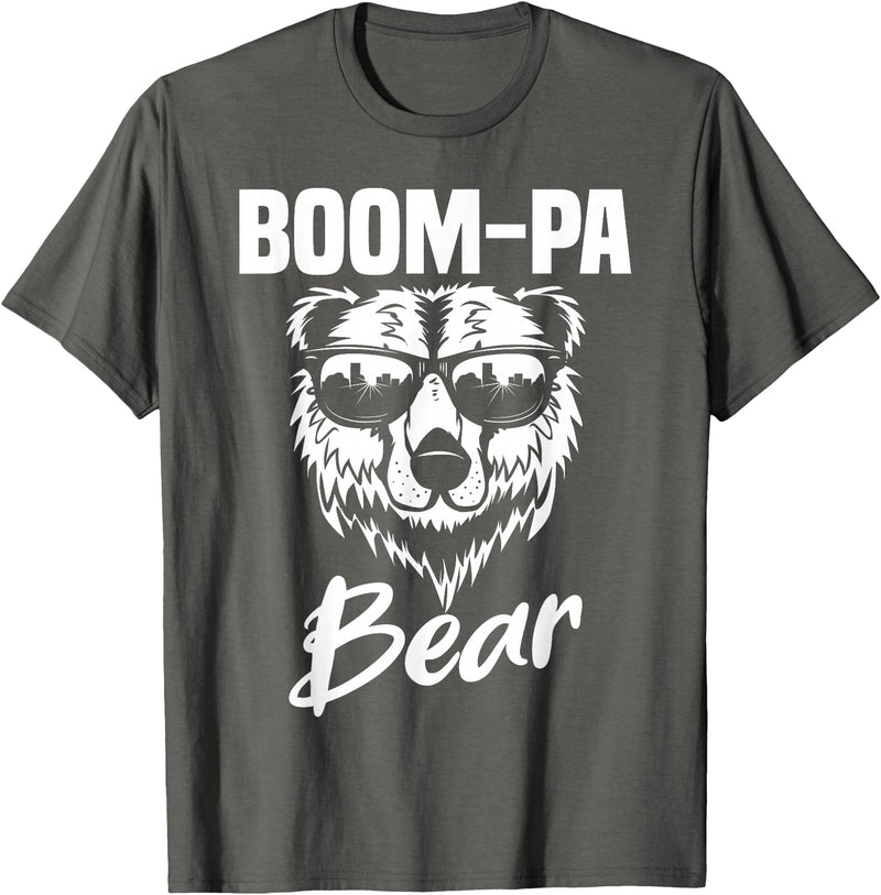 Boom-Pa Bear Funny Gifts Apparel Boom-Pa Bear Wearing Cool Sunglasses Fathers Day Gift T-Shirt - Asphalt Grey