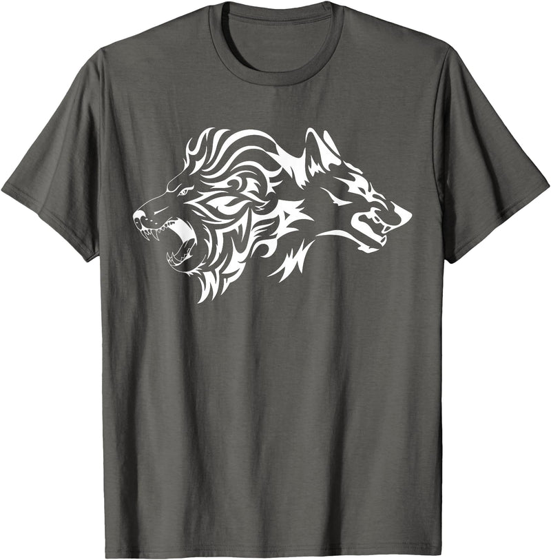 Wilder Löwe und Wolf von FT Designs Wild Lion and Wolf T-Shirt - Asphalt Grey