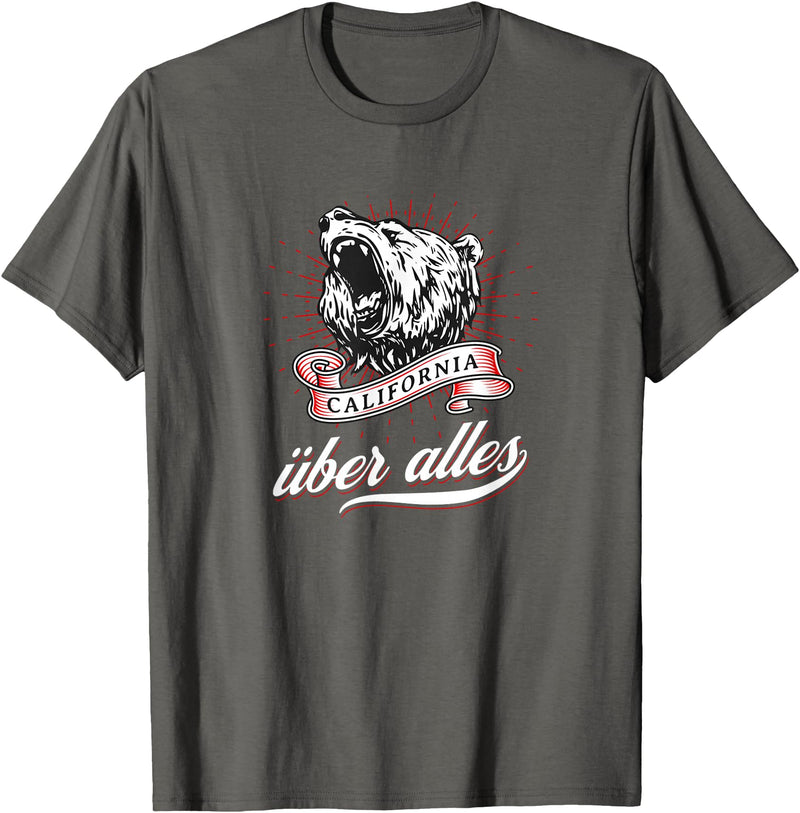 Not Quite Right California Über Alles with Roaring Grizzly Bear T-Shirt - Asphalt Grey