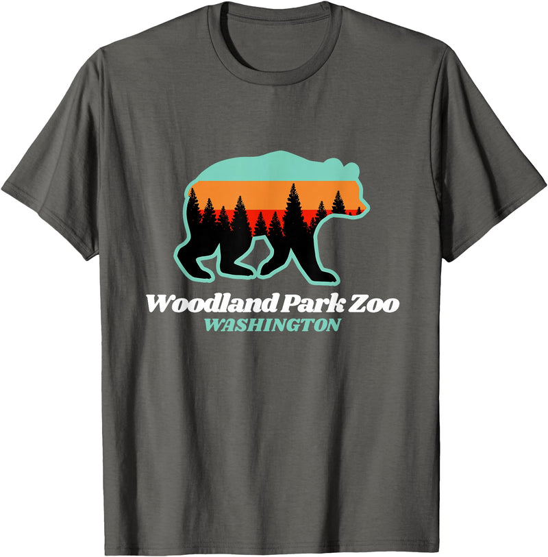 Retro Vintage WA Summer Camping & Hiking Souvenir Woodland Park Zoo Washington Tourist T-Shirt - Asphalt Grey