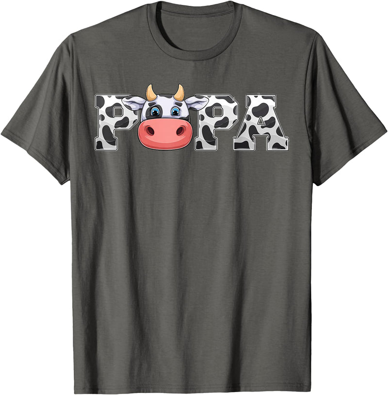 ETHRLO cow im one birthday decorations Shirts Papa Cow Print Cowboy Animal Pattern Farmer Cow Father Papa T-Shirt - Asphalt