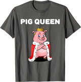Womens Pig Shirts for Girls Pig Queen | Girls Pig Tshirt | Womens Pig T-Shirt - Asphalt Grey