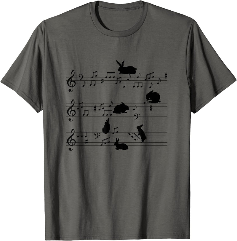 Cute Bunny Rabbit Playing Music Notes Musician T-Shirt in Asphalt Grey
