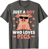 Funny Pig Clothes & Outfits For Men, Boys Or Kids Just A Boy Who Loves Pigs Men Pig Lovers Pig Stuff Farmer T-Shirt - Asphalt Grey