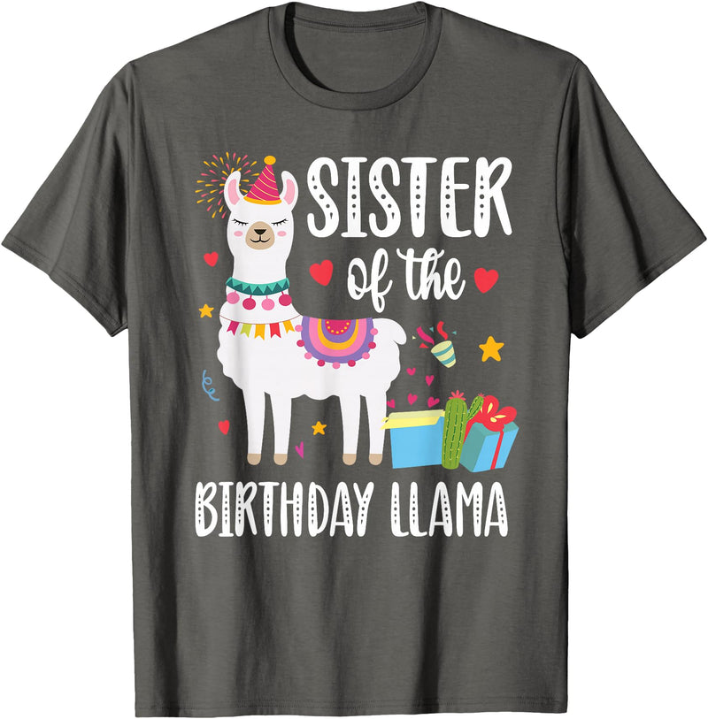 Matching Llama Birthday Party Supplies Sister Of The Birthday Llama Birthday Boy Girl Outfit Family T-Shirt - Asphalt Grey