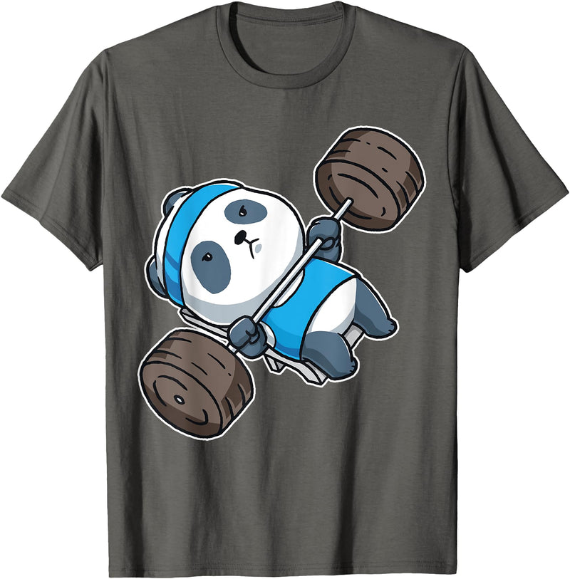 BCC Funny Panda Shirts & Panda Bear Gifts Panda Bear Gym Workout Training Bench Press Weight Lifting T-Shirt - Asphalt Grey