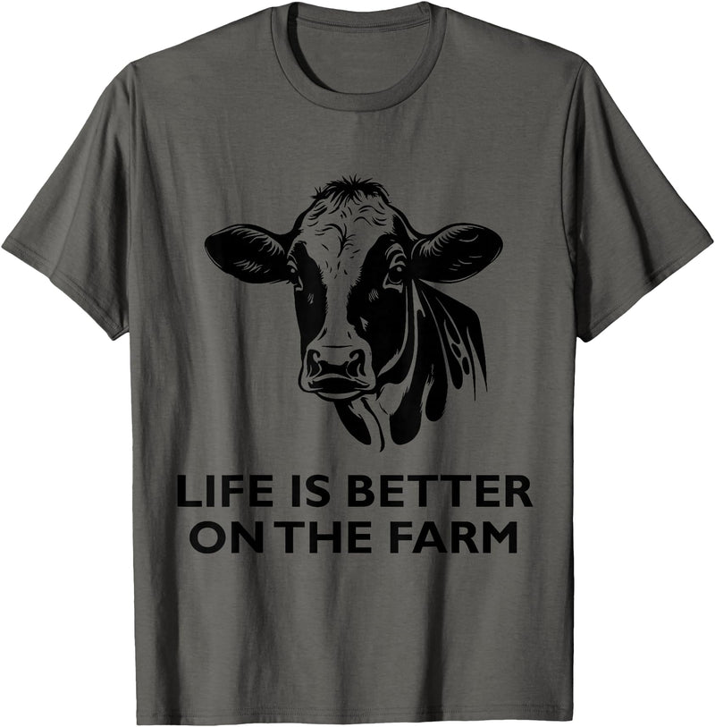 Framing Apparel For Farmer and Animal Lovers. Retro Vintage Cow Life is Better On The Farm Farmer Men T-Shirt - Asphalt Grey