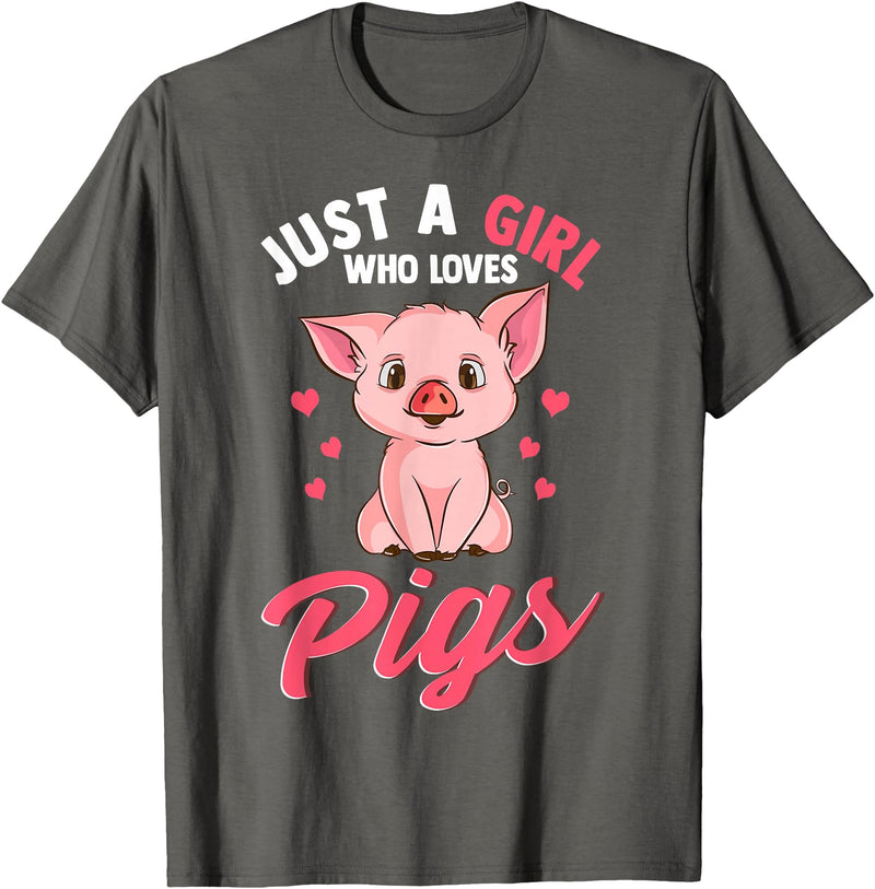 Cute Pig Co. Just A Girl Who Loves Pigs Hog Lover Cute Farmer T-Shirt - Asphalt Grey