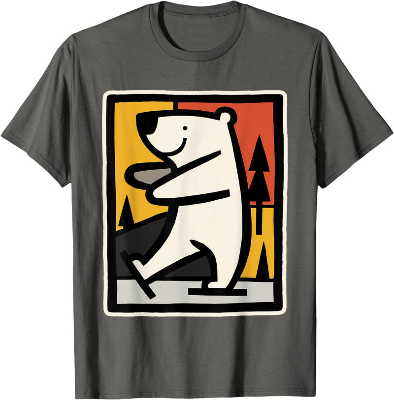 Utschki Bratschki Ice Bear Ice Skating Cartoon Graphic T-Shirt - Asphalt Grey