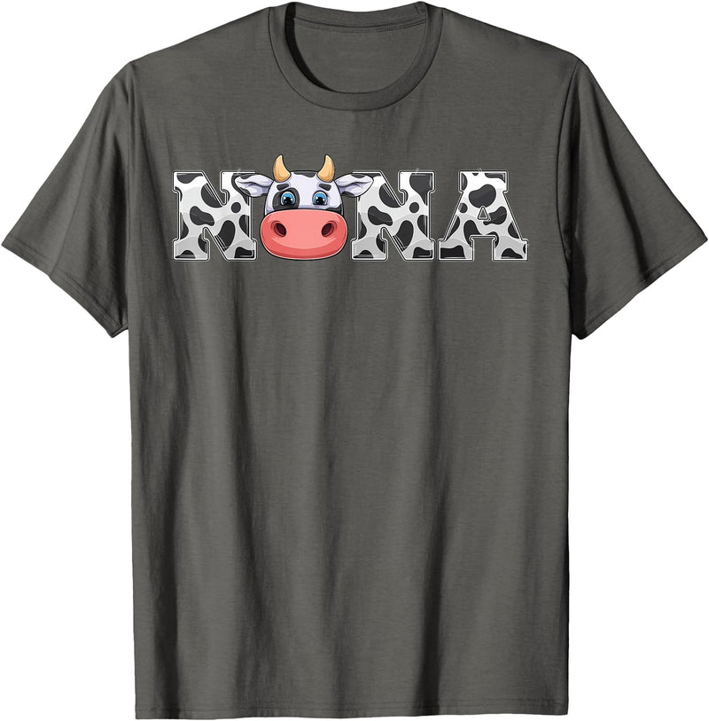 ETHRLO cow im one birthday decorations Shirts Nana Cow Print Cowboy Animal Pattern Farmer Cow Nana T-Shirt - Asphalt Grey