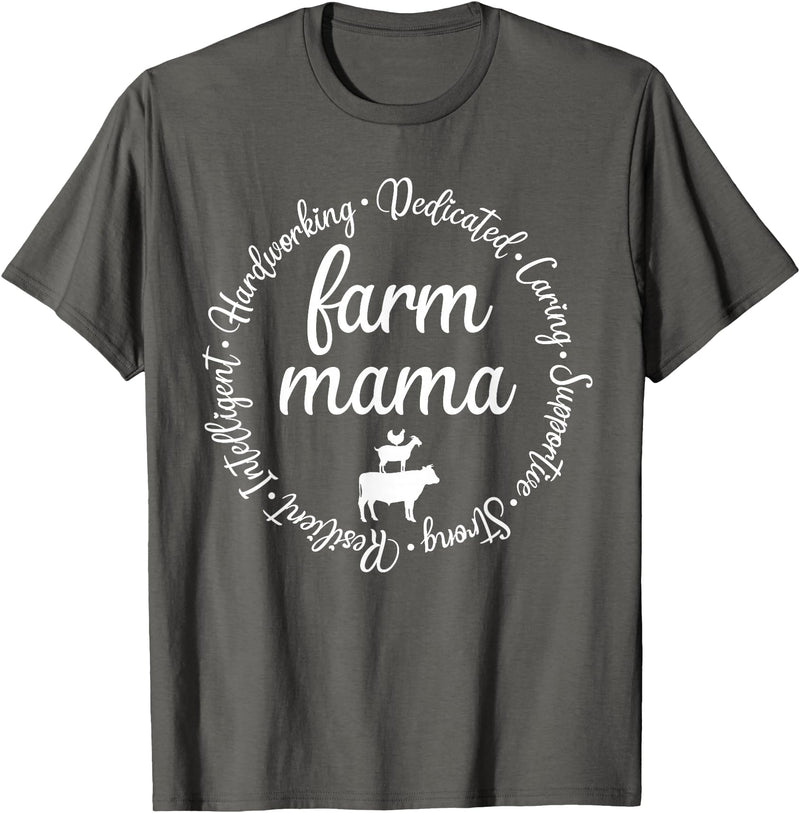 Farm Mama Hardworking Dedicated Goat Chicken Pig Cow Sheep T-Shirt - Asphalt Grey