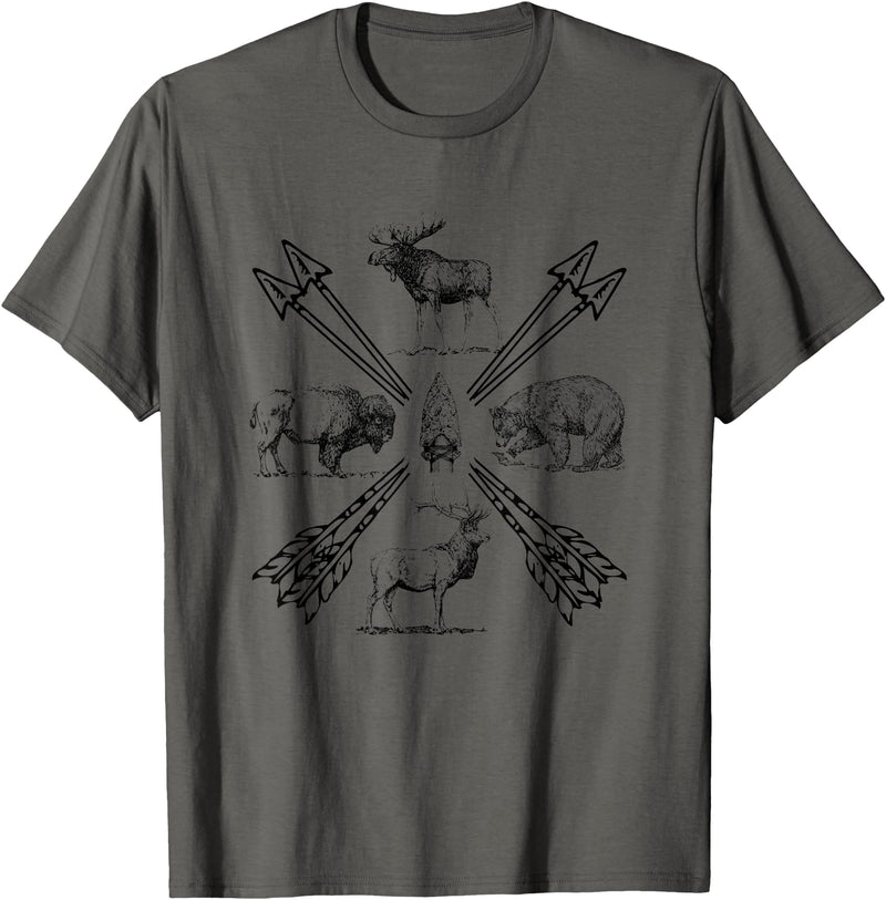 Moose Buffalo Bear Elk Wildlife Animals Moose Buffalo Bear Elk Wildlife Outdoorsman T-Shirt - Asphalt Grey