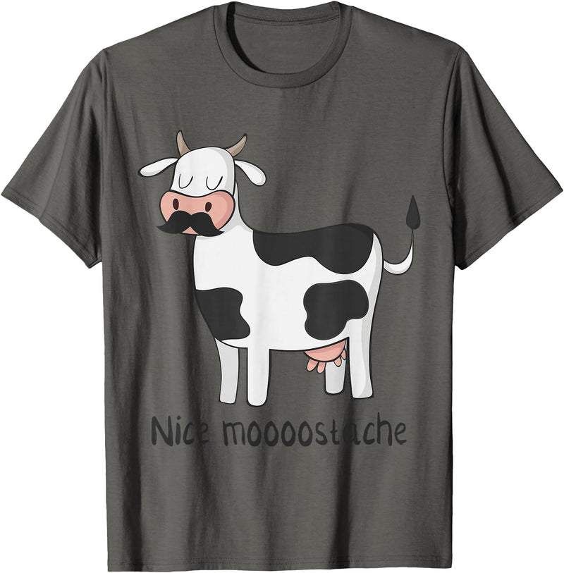 Funny Awesome Cow T-Shirts Nice Moostache - Funny Cow With Mustache T Shirt T-Shirt - Asphalt Grey