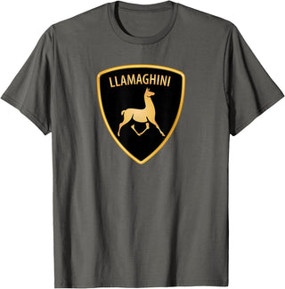 Llamaghini Apparel Co Llamaghini Funny Hillarious Llama Emblem Parody Fun Design T-Shirt - Asphalt Grey