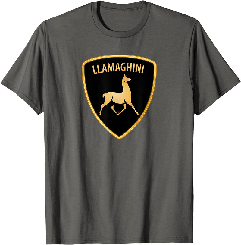 Llamaghini Apparel Co Llamaghini Funny Hillarious Llama Emblem Parody Fun Design T-Shirt - Asphalt Grey